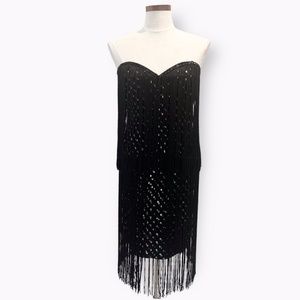 Vintage Ann Lawrence Strapless Evening Dress Metallic Silver and Fringe Sz 8